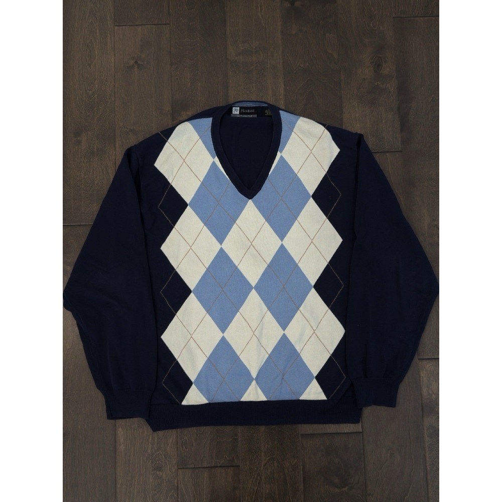 Jos A Bank‎ Leadbetter Golf Men's Blue Argyle Sweater Size L Cotton Long Sleeve